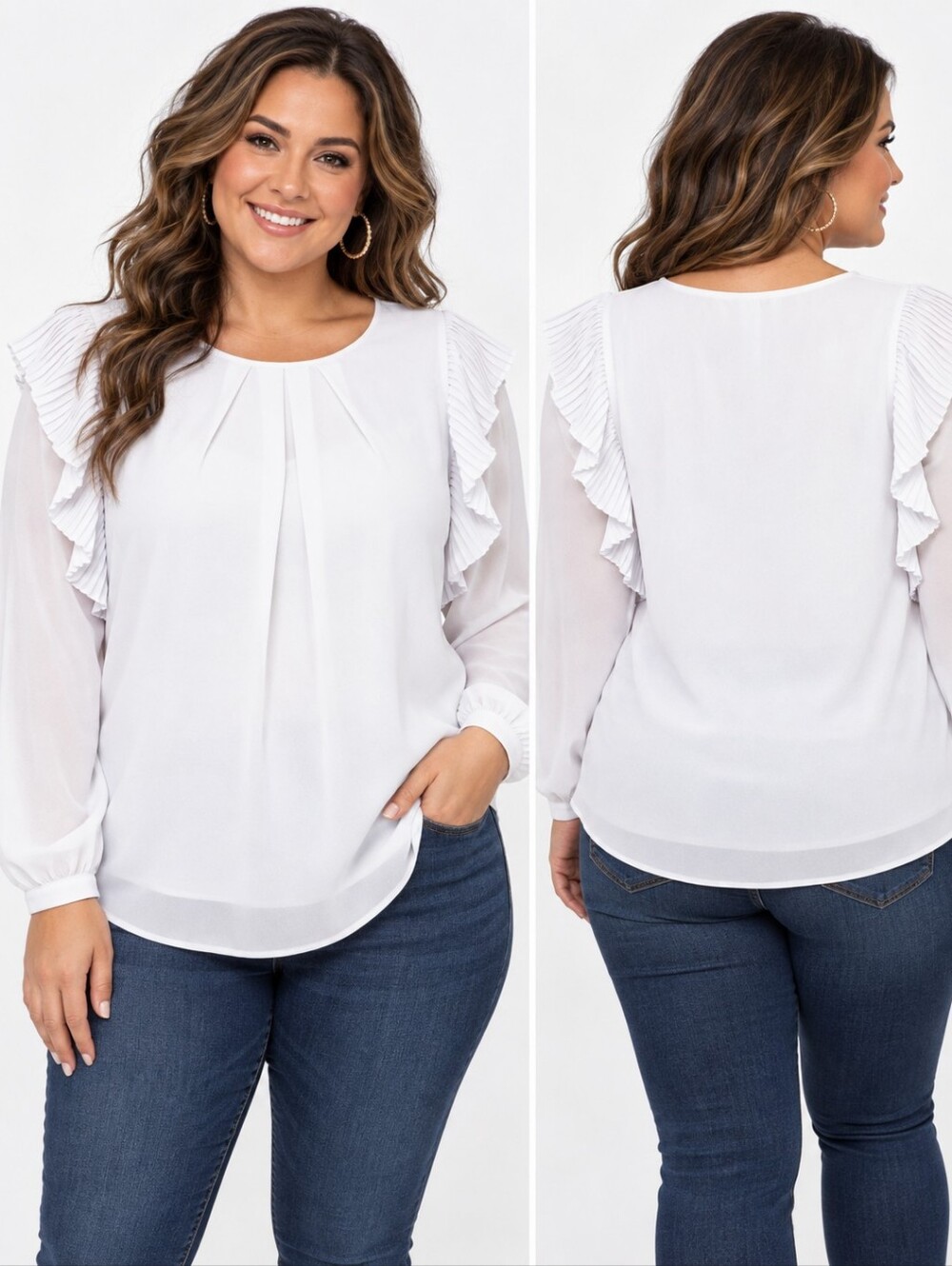 LANE BRYANT WHITE RUFFLE BLOUSE SZ 2X 18